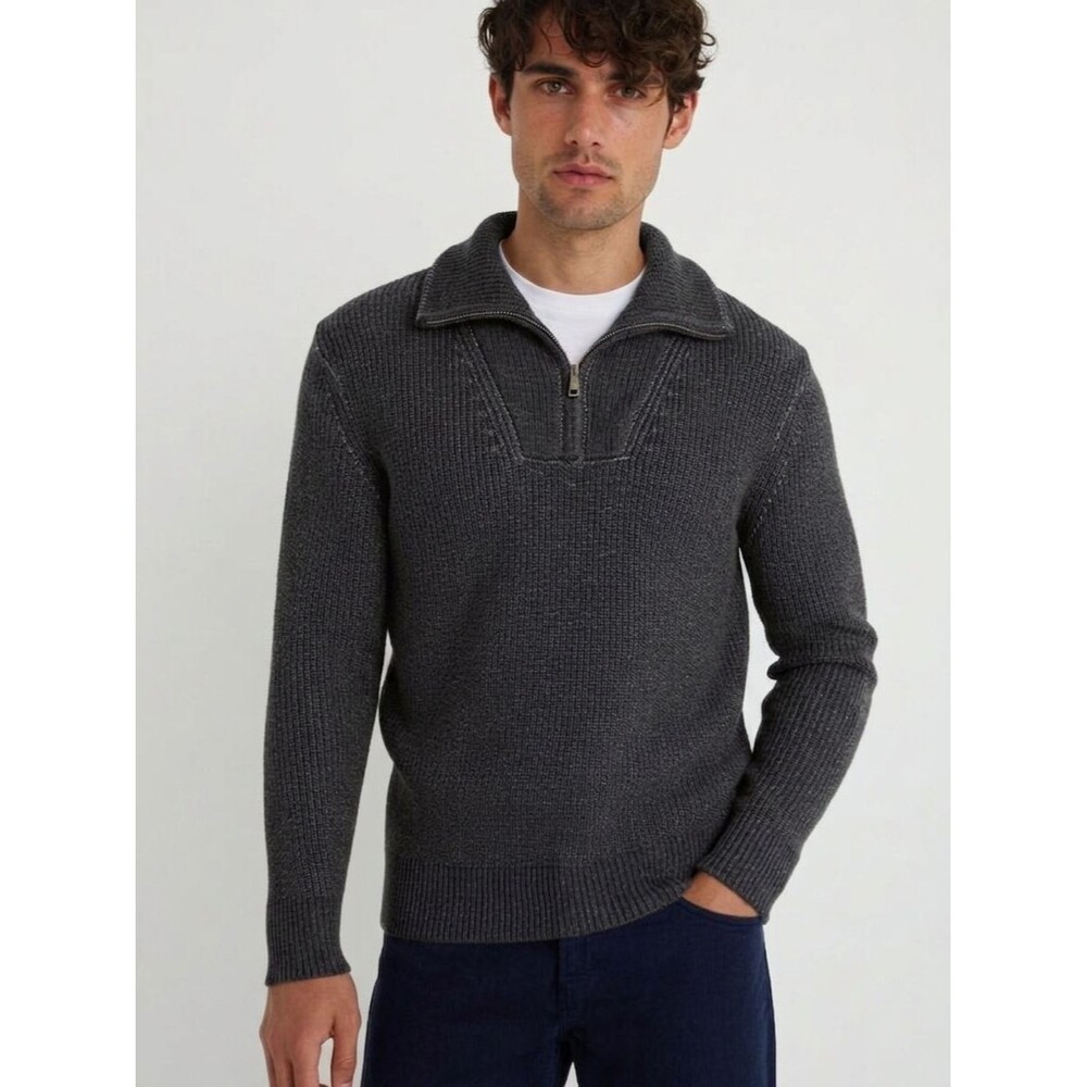 BLOOMINGDALES Sweater Mens XXL Grey Quarter Zip 100% Merino Wool $268